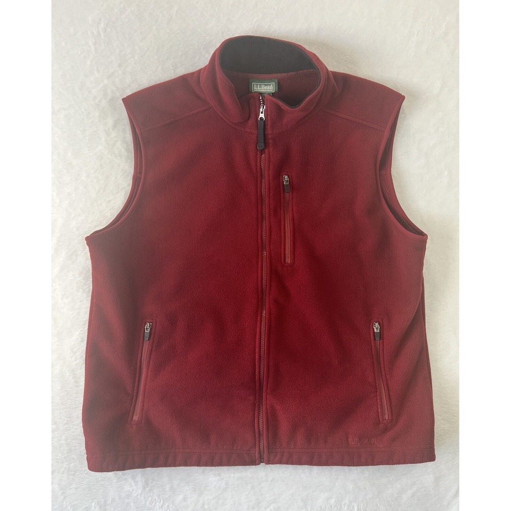 LL Bean Vest Mens Size XL Red‎ Sweater Fleece Full Zip Outdoors Camping Fishing